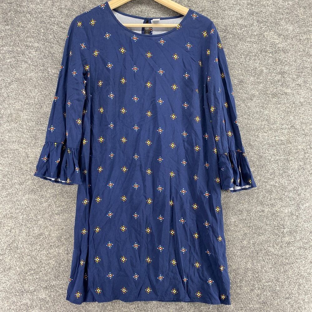 Old Navy Dress Women M Medium Blue Geometric Shift Short Long Sleeve Hook & Eye